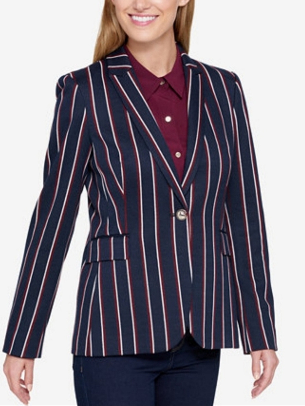 Tommy Hilfiger Navy Stripe Blazer Preppy Classic Chic Size 4 NWT